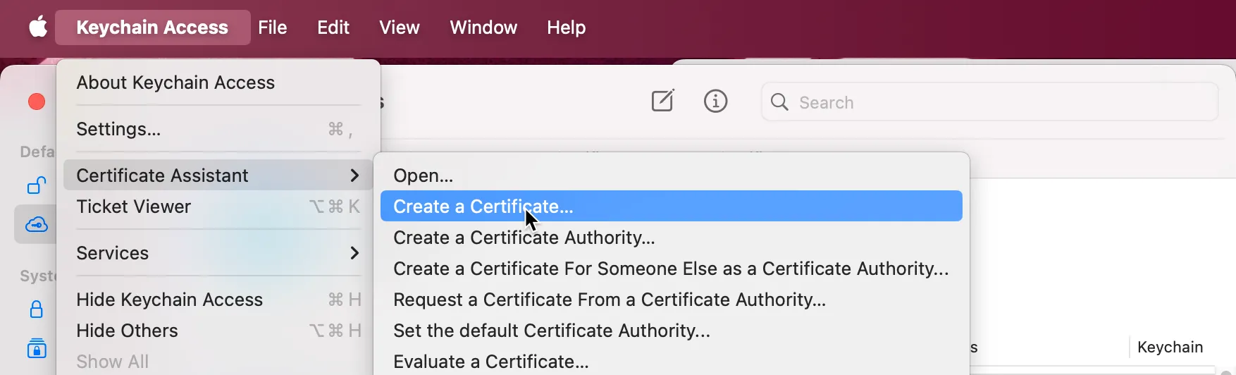 Create a new certificate with the Keychain Access Application